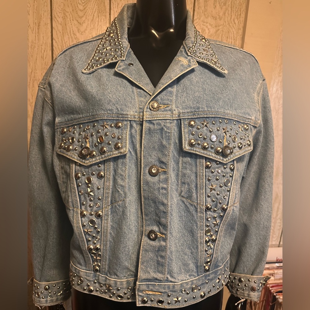Vintage 1990s Cache Studded Light Blue Denim Jacket